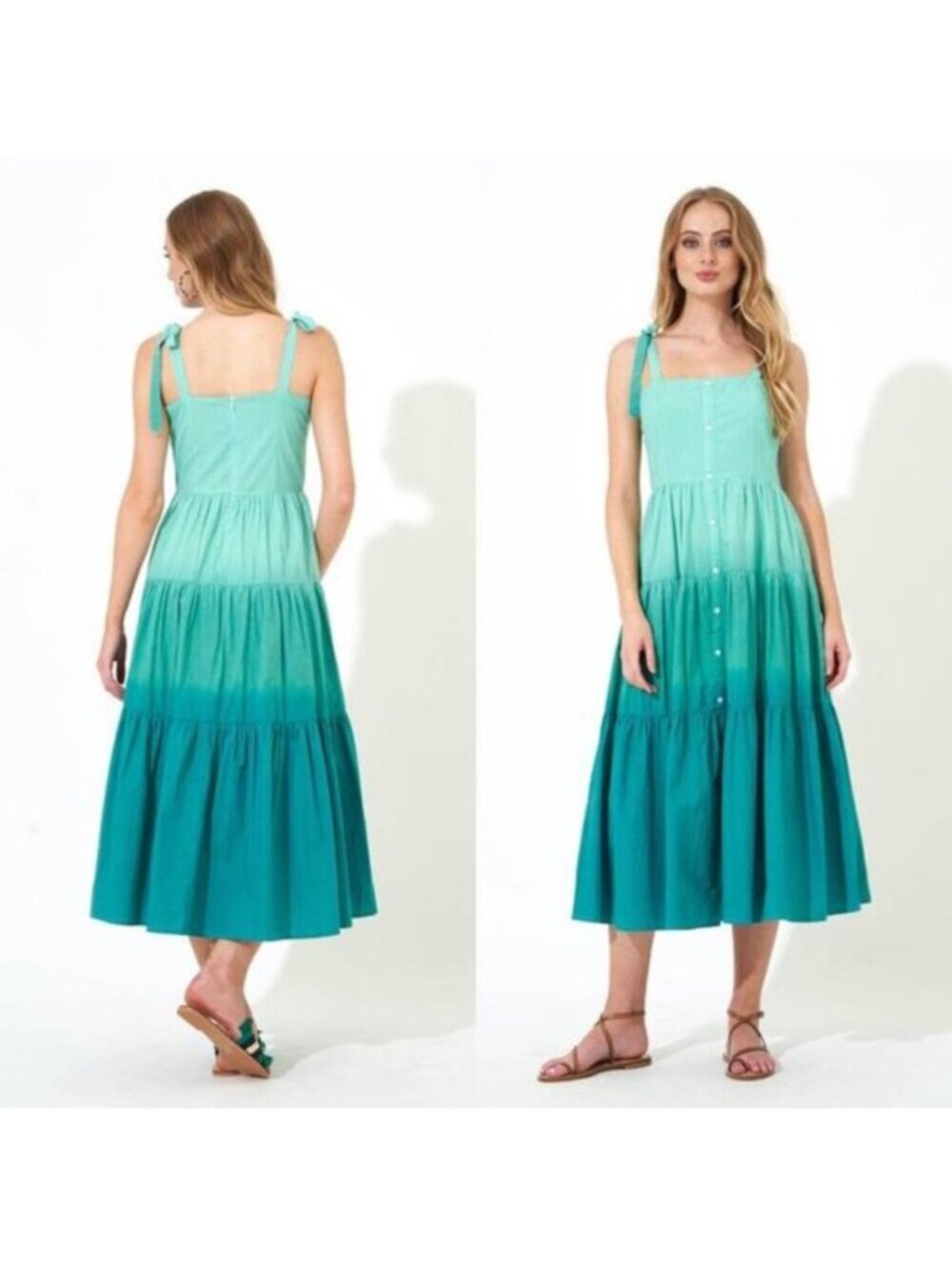 Oliphant Women’s Green Ombre Tiered Button-Front Sundress